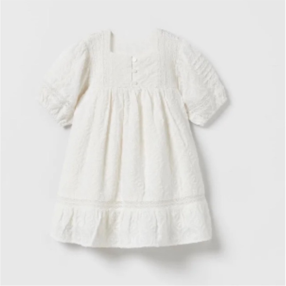 Zara embroidery Girls' White  girls Dress